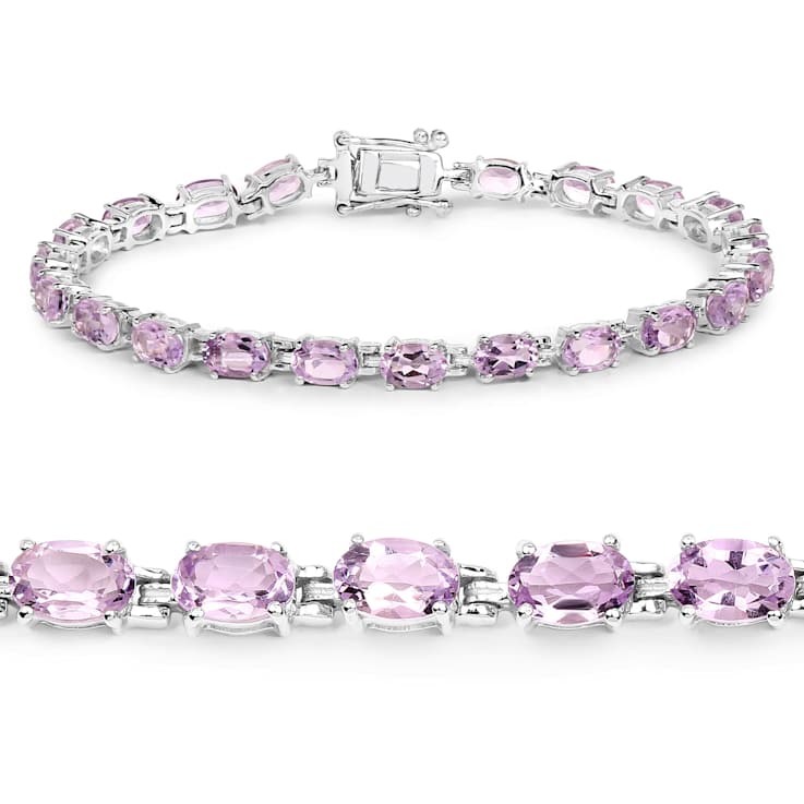 Pink Amethyst Rhodium Over Sterling Silver Oval Tennis Bracelet 8.61ctw