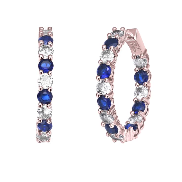 Sapphire Blue Cubic Zirconia, 18K Rose Gold Plated Over Brass Inside Out
Hoop Earrings 6.9ctw