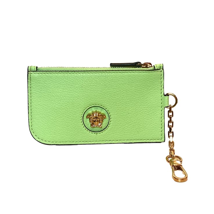 Versace La Medusa Green Vitello Card Case Key Chain 17F0CA