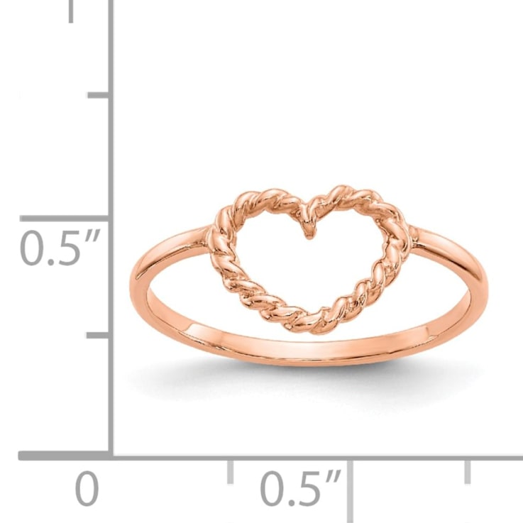 14K Rose Gold Polished and Textured Heart Ring