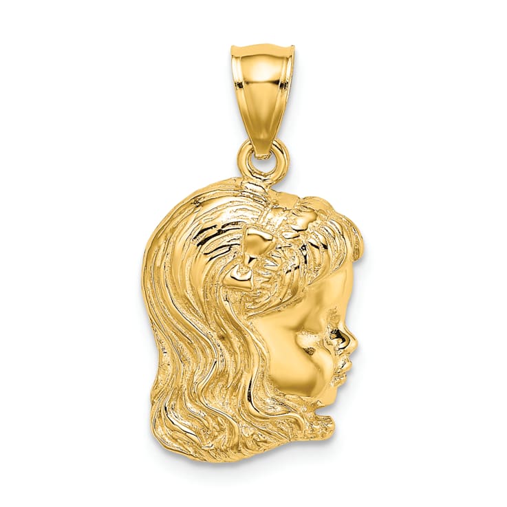 14k Yellow Gold Textured Girl Head pendant