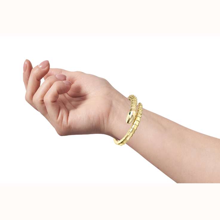 Emerald Color CZ Serpent Bypass Cuff Bracelet In 14K Gold Over Brass