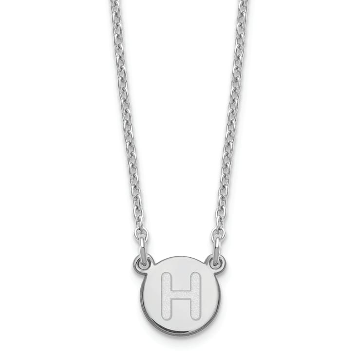 Rhodium Over Sterling Silver Tiny Circle Block Letter H  Initial Necklace