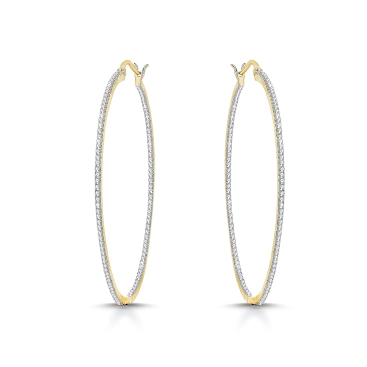 Clear CZ , Two-Tone Plating Rhodium & 14k Gold Plated over Brass
Slim Large Hoop Earrings