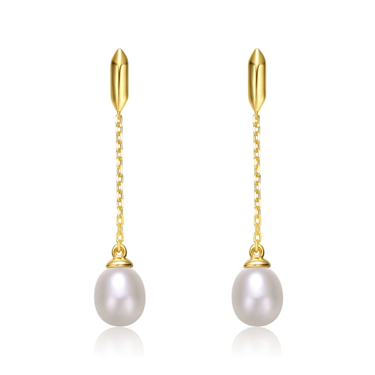 Freshwater Pearl Linear Drop Earrings In 14K Gold Over Sterling Silver