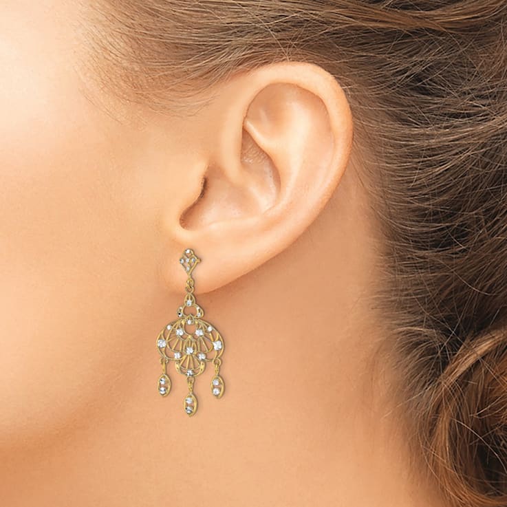 14K Two-tone Gold Diamond-Cut Chandelier Fancy Dangle Earrings