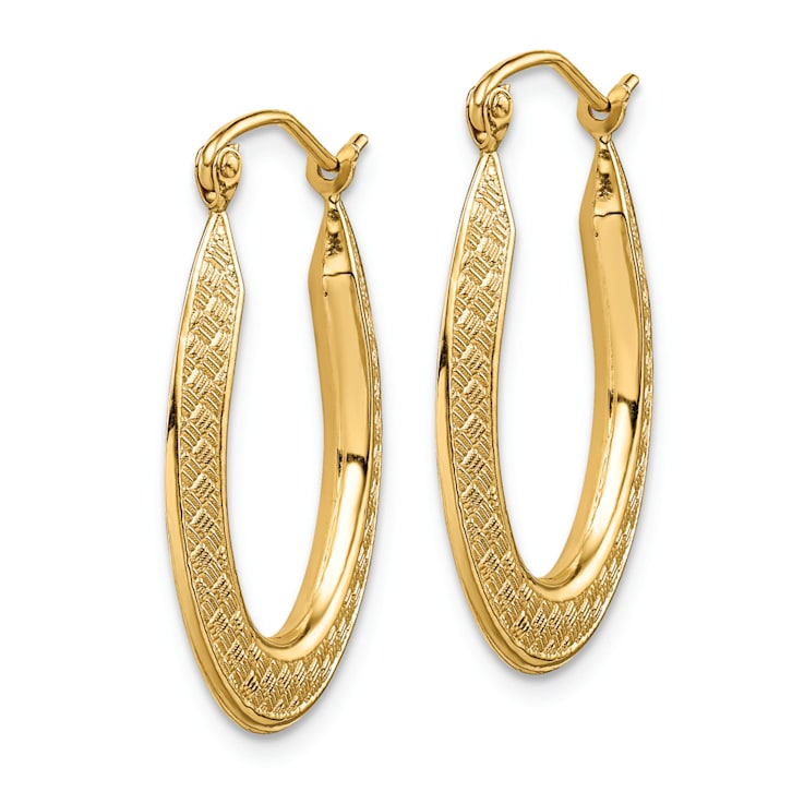 14k Yellow Gold Textured 1" Stamped Oval Hoop Earrings