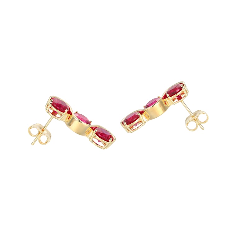 Lab Created Ruby 18k Yellow Gold Over Silver July Birthstone Earrings 4.80ctw