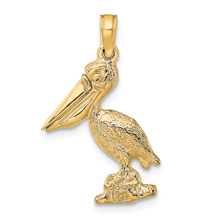 14k Yellow Gold Textured Standing Pelican with Moveable Mouth Pendant