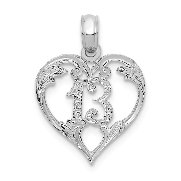 Rhodium Over 14k White Gold Textured 13 in Heart Cut-out Pendant