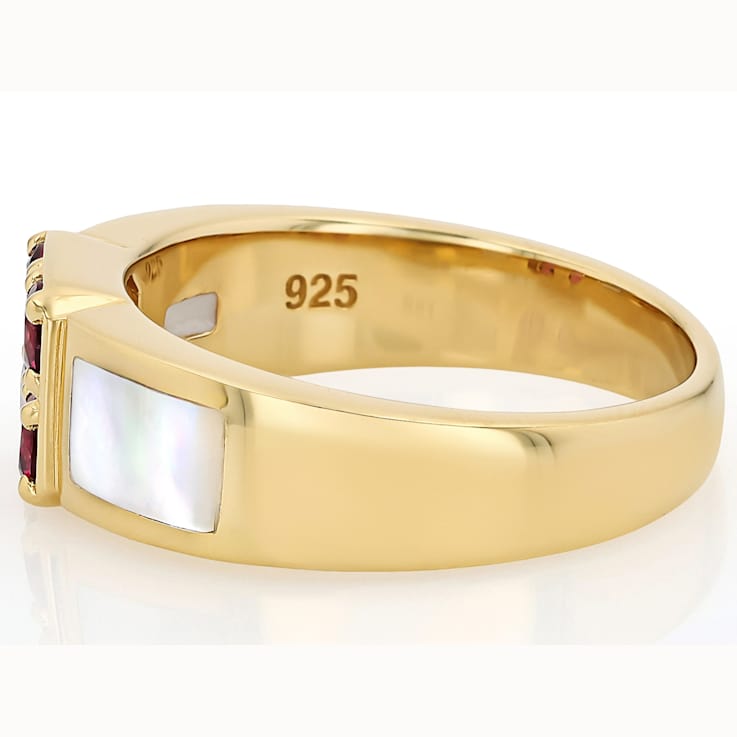 Grape Color Garnet And White Mother-Of-Pearl Ring In 18K Gold Over
Sterling Silver 0.68ctw