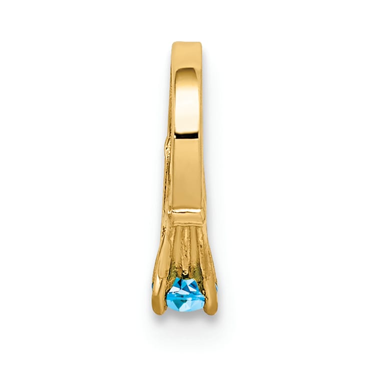 14K Yellow Gold 3D Ring with Aqua Cubic Zirconia Charm