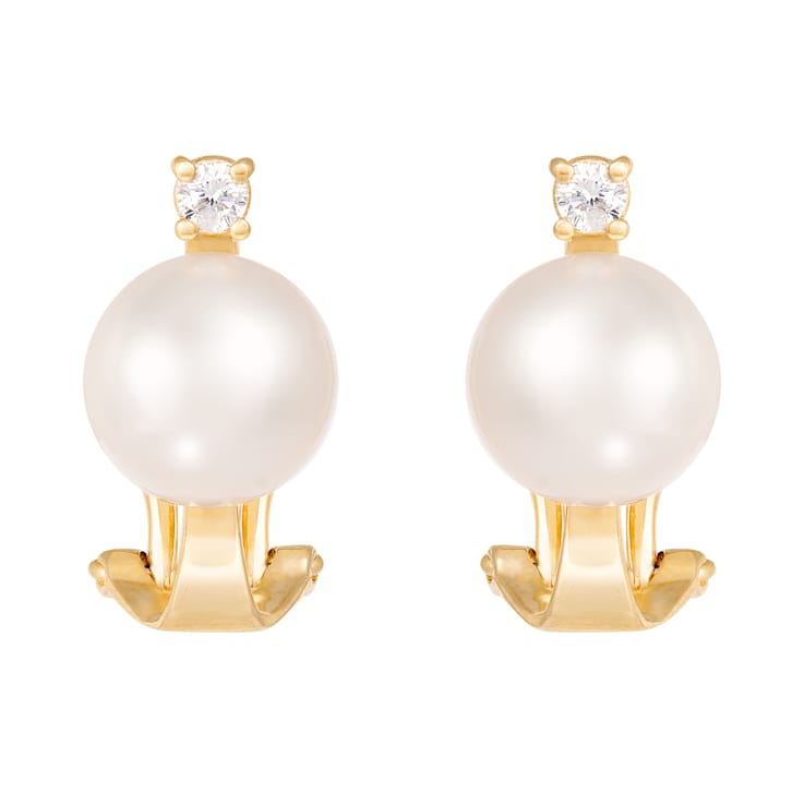 White Cultured Akoya Pearl 14k Yellow Gold Earrings 7-7.5mm