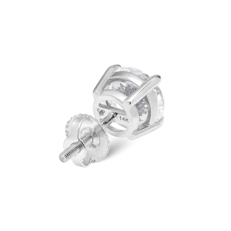 White Cubic Zirconia 14k White Gold Studs With Velvet Gift Box 1.50ctw