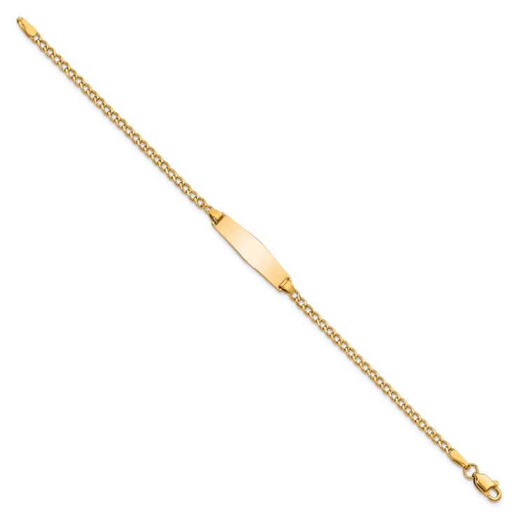 14k Yellow Gold Children's Soft Diamond Shape Cuban Link ID Bracelet