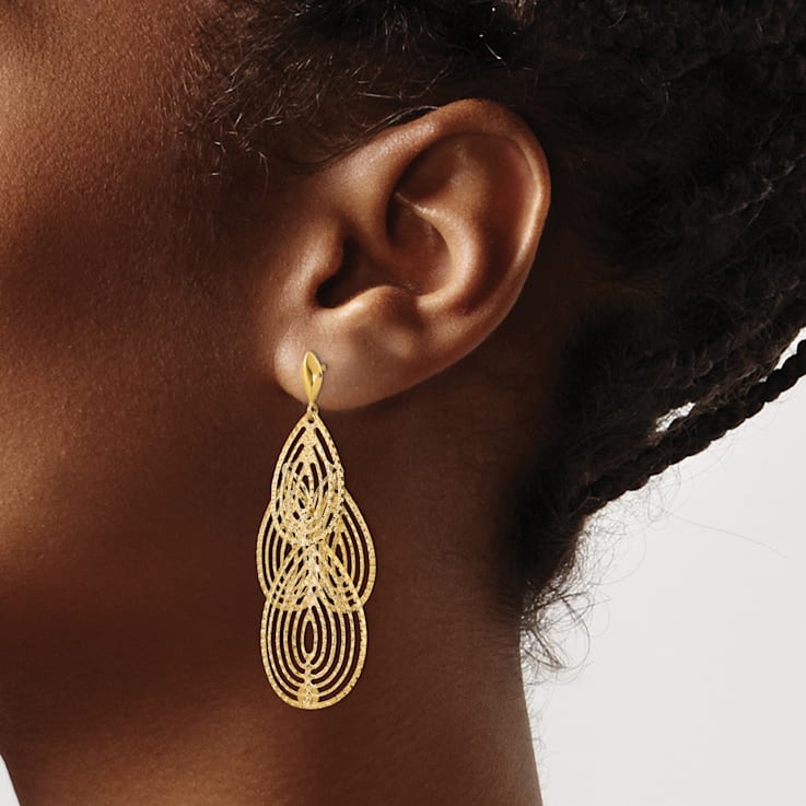 14K Yellow Gold Polished Diamond-cut Post Dangle Earrings