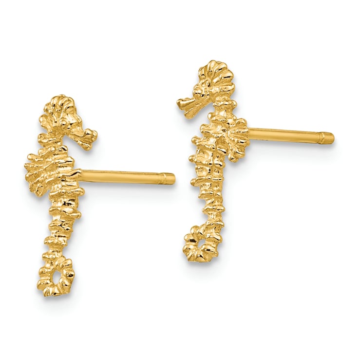 14k Yellow Gold Textured Mini Left and Right Seahorse Stud Earrings