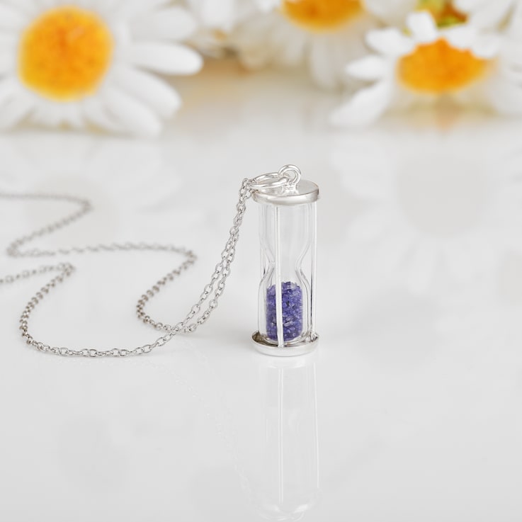 Blue Sapphire Rhodium Over Sterling Silver Hourglass Sand Timer Pendant