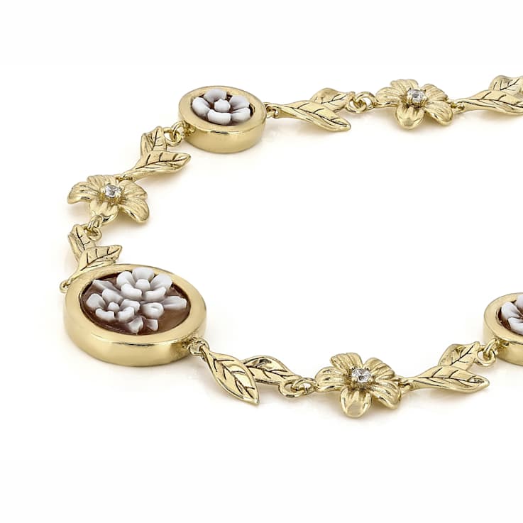 Flower Bouquet Cameo Bracelet In 18K Gold Over Sterling Silver