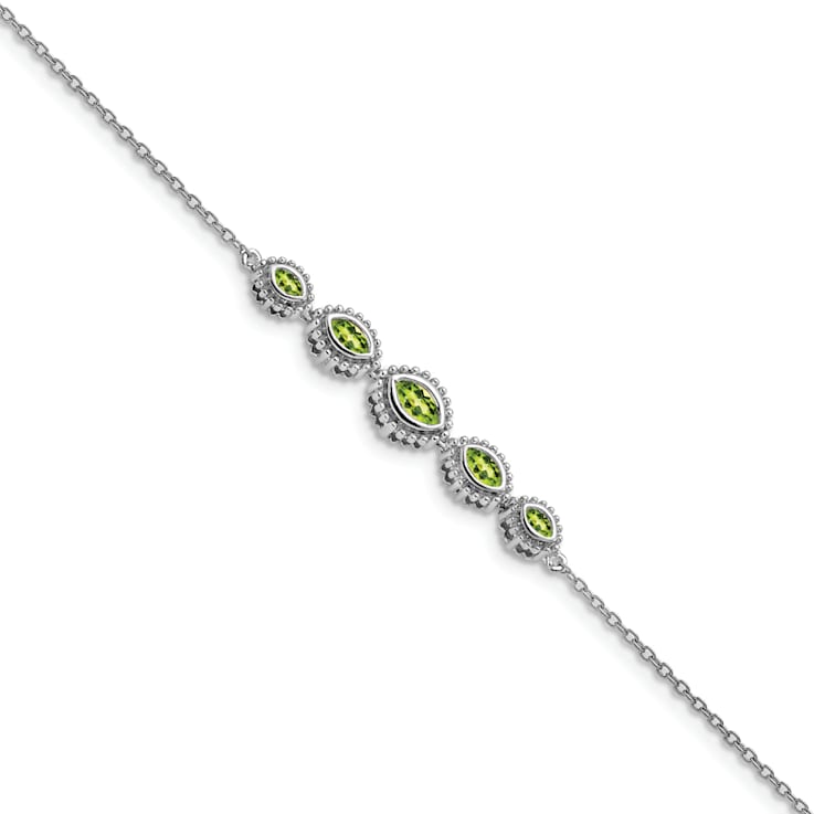 Rhodium Over 14k White Gold Marquise Peridot Bracelet