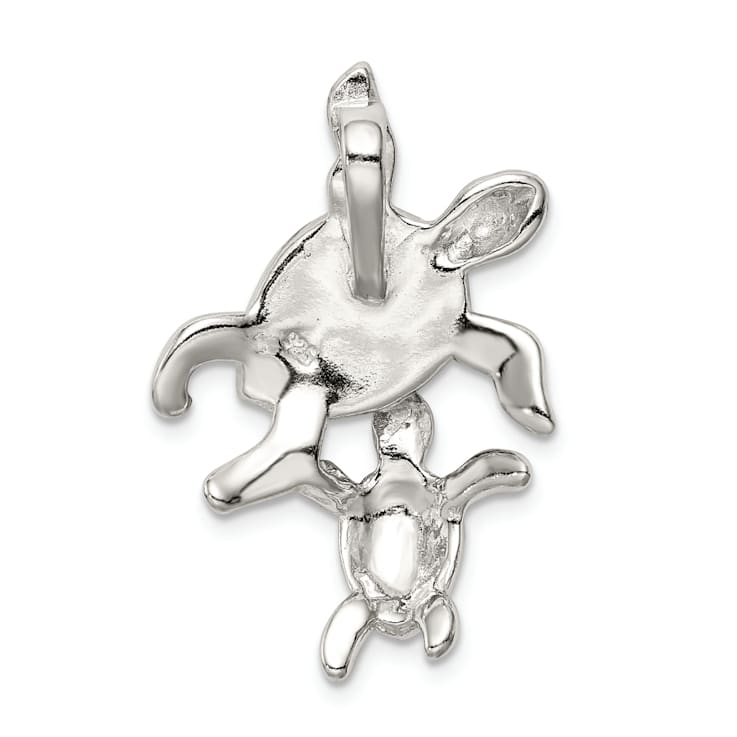 Rhodium Over Sterling Silver Blue Inlay Lab Created Opal Turtle Slide Pendant