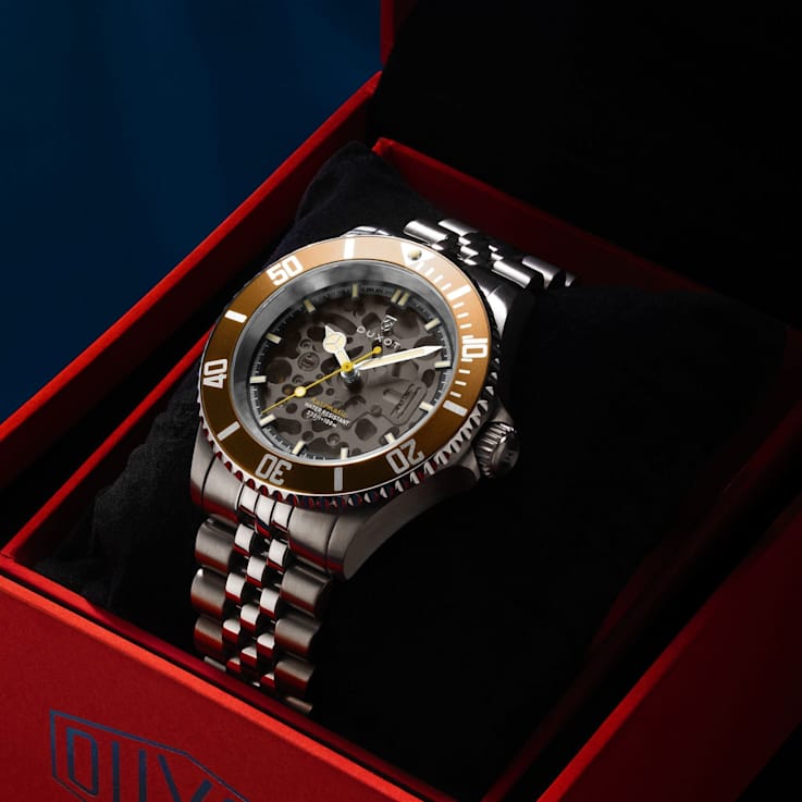 Duxot Atlantica Skeleton Diver Brown Dial White Bezel White Stainless
Steel Band Automatic Watch