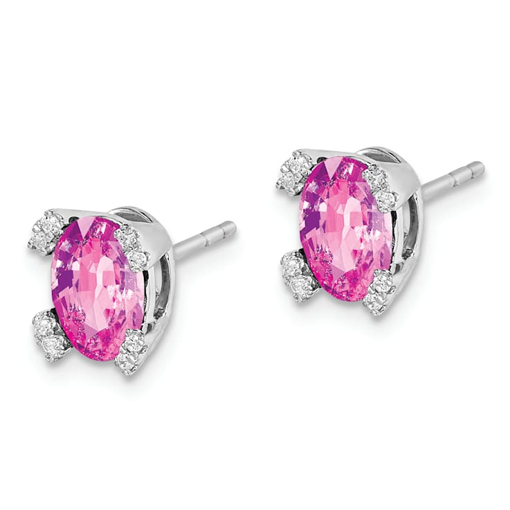 Rhodium Over 14K White Gold Oval Lab Created Pink Sapphire and Diamond Earrings