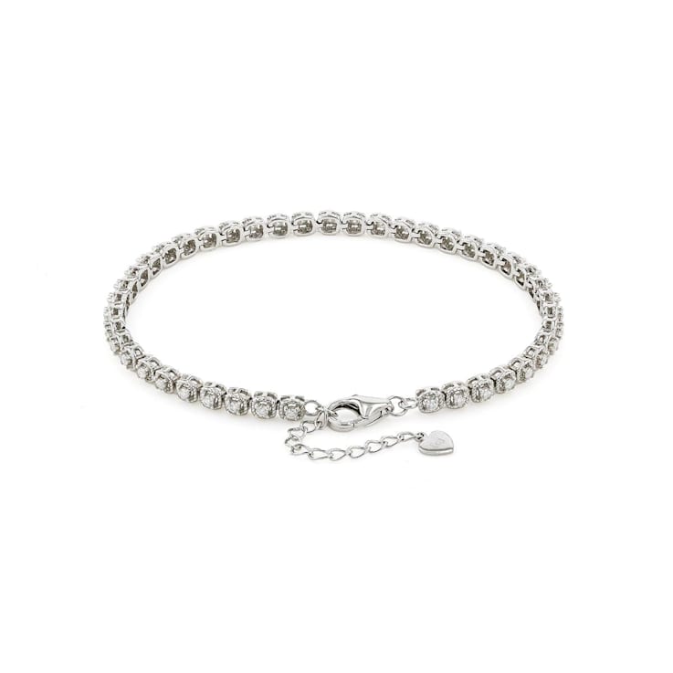 Round Moissanite Rhodium Over Sterling Silver Tennis Bracelet