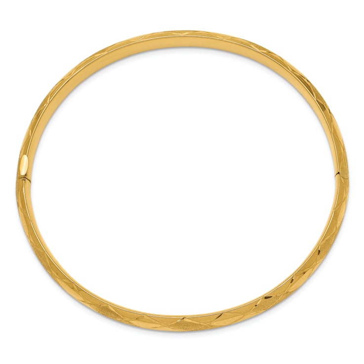 14k Yellow Gold 6.5mm Diamond-Cut and Brushed Fancy Hinged Bangle Bracelet