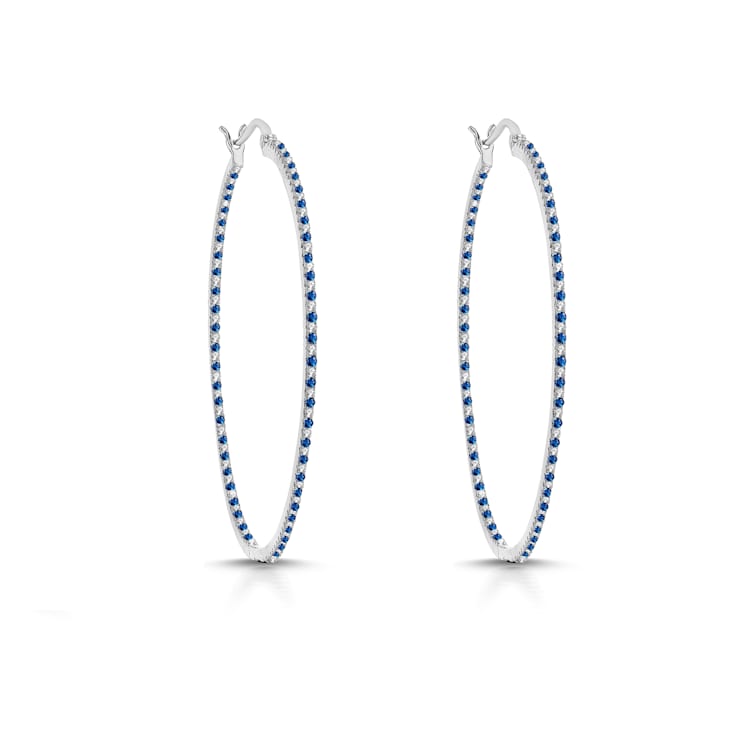Blue Cubic Zirconia, Slim Large Hoop Earrings