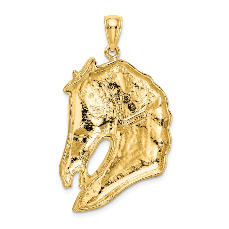 14k Yellow Gold Textured Horse Head with Long Mane Pendant