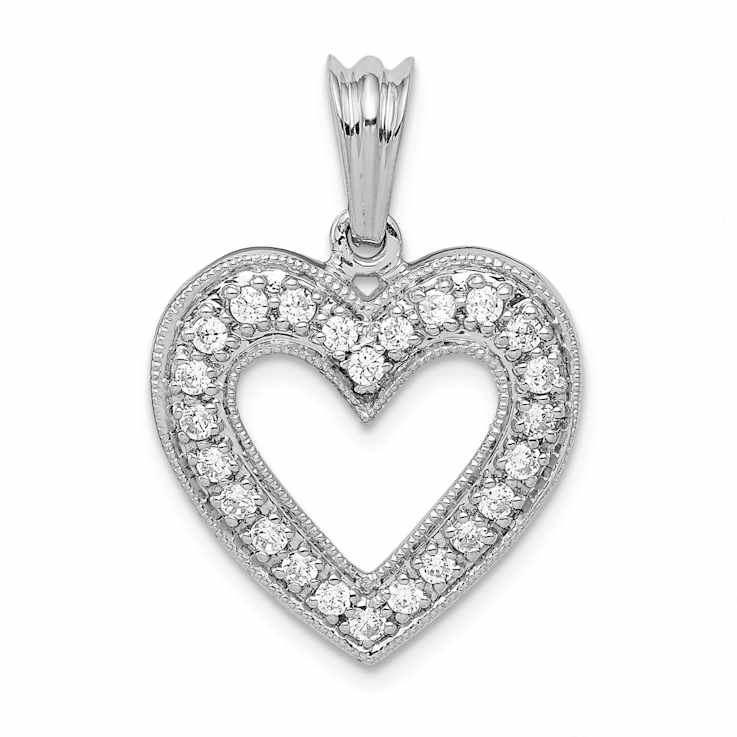 Rhodium Over 14k White Gold Diamond Heart Pendant