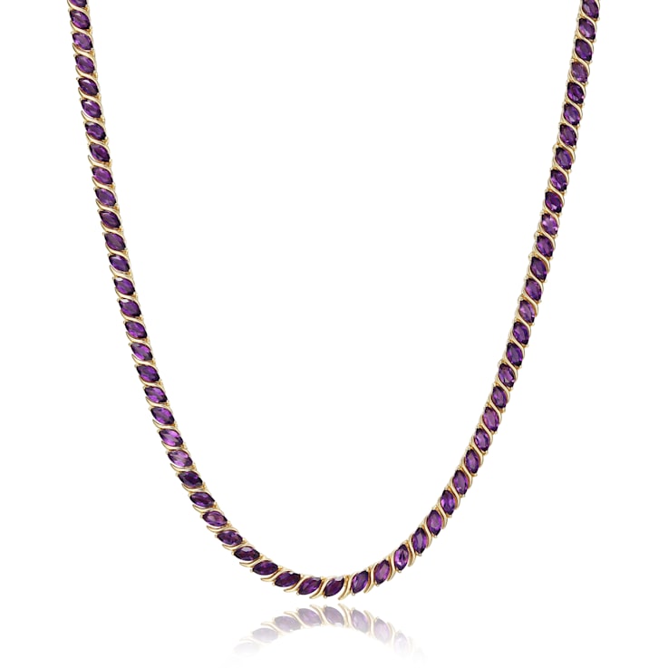 Purple African Amethyst 18k Yellow Gold Over Sterling Silver Tennis
Necklace 15.25ctw