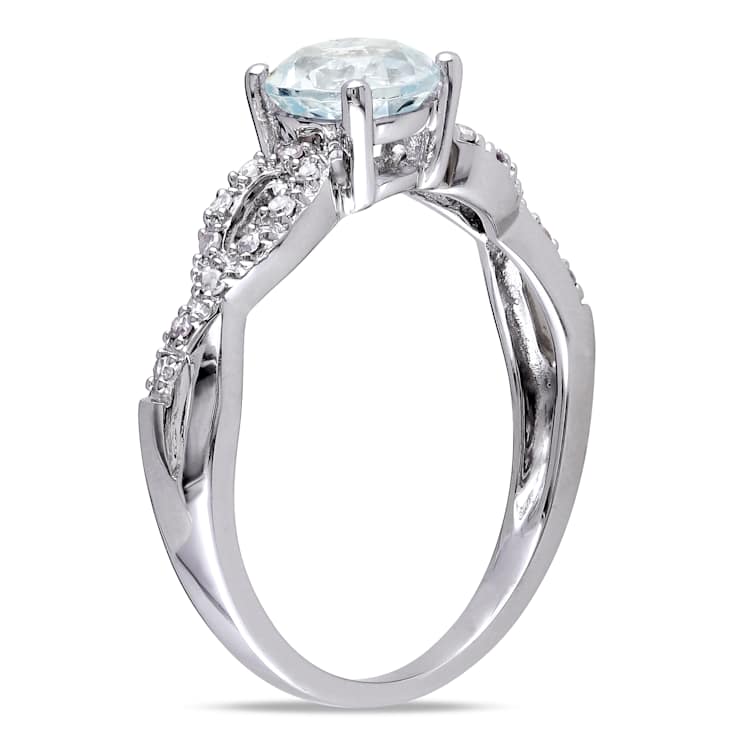 Aquamarine and Diamond 10K White Gold Engagement Ring 0.78ctw