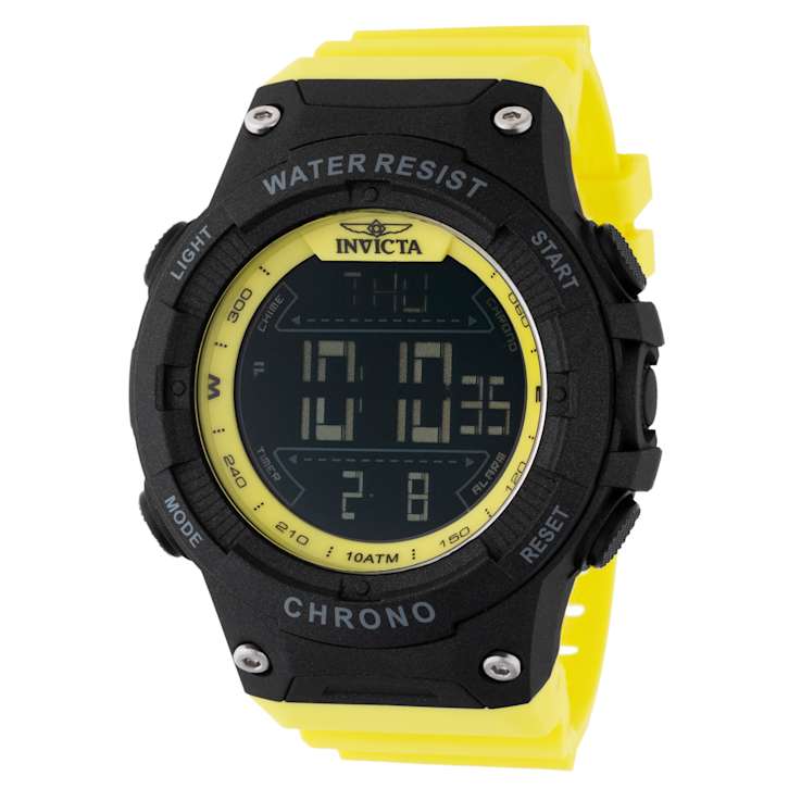 Invicta Invicta Racing 52mm Black Dial Yellow Polyurethane Digital Watch