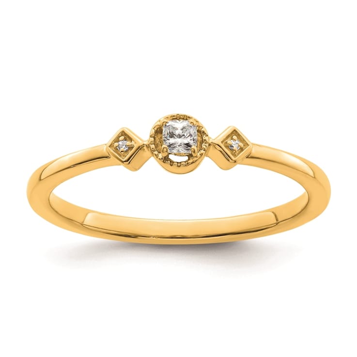14K Yellow Gold Petite Beaded Edge Cushion Diamond Ring 0.10ctw