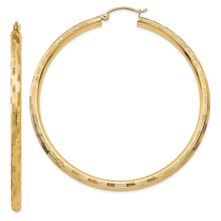 14K Yellow Gold 2 3/16" Diamond-Cut Hoop Earrings