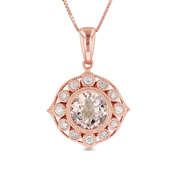 1.28cttw Morganite and Diamond Pendant in 14k Rose Gold