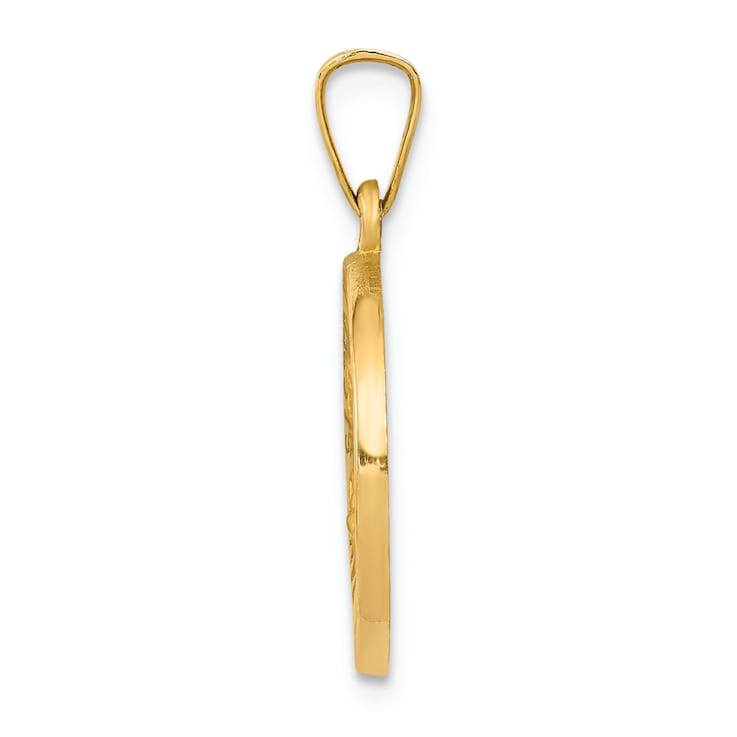 14K Yellow Gold Polished and Satin Sacred Heart of Jesus Medal Hollow Pendant