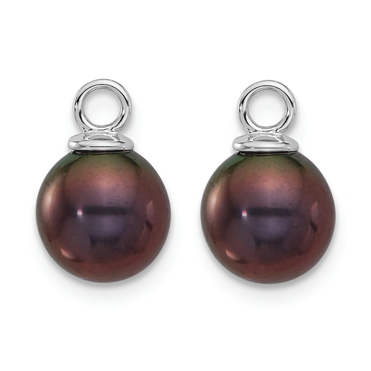 Rhodium Over 14K White Gold 7-8mm Black and White Freshwater Cultured
Pearl Dangle Hoop Earrings