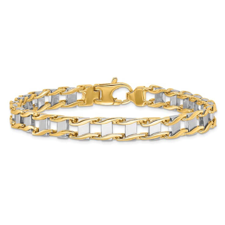 14K Yellow and White Gold 7.5mm Hand-polished Fancy Link Bracelet