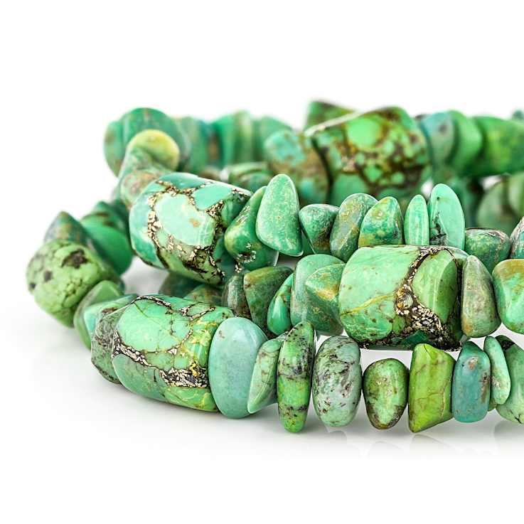 Green Turquoise Chip Bead Stretch Bracelet Set Of 3