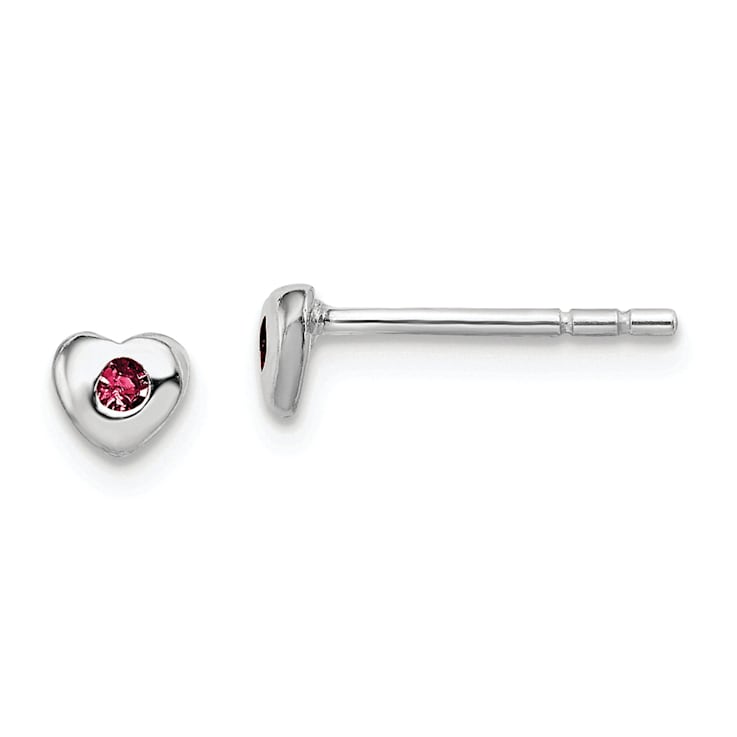 Rhodium Over Sterling Silver July Red Preciosa Crystal Heart Earrings