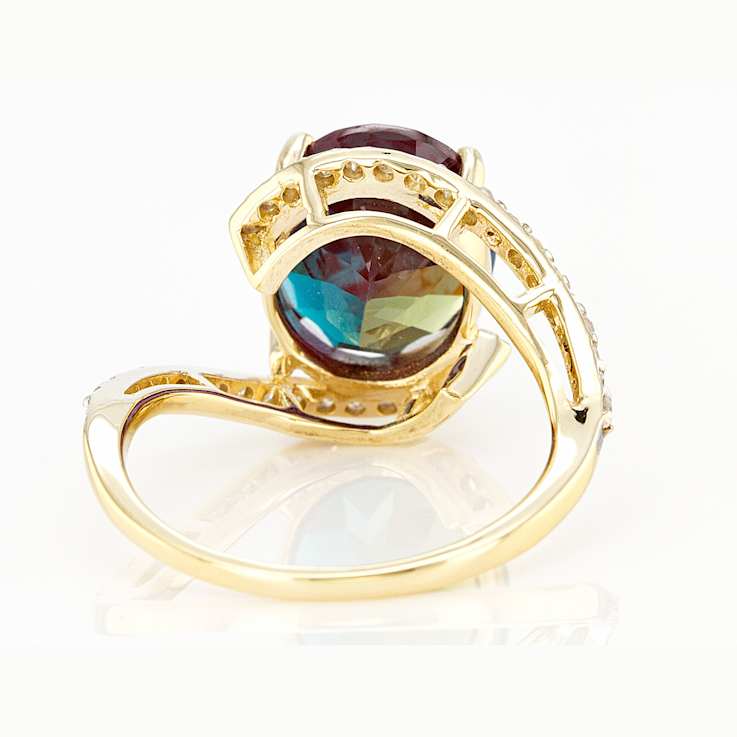 Lab-Created Alexandrite And White Diamond Bypass Ring In Solid 14K
Yellow Gold 4.68ctw