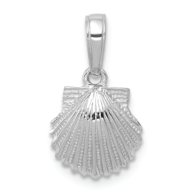 Rhodium Over 14k White Gold Textured Scallop Shell Pendant