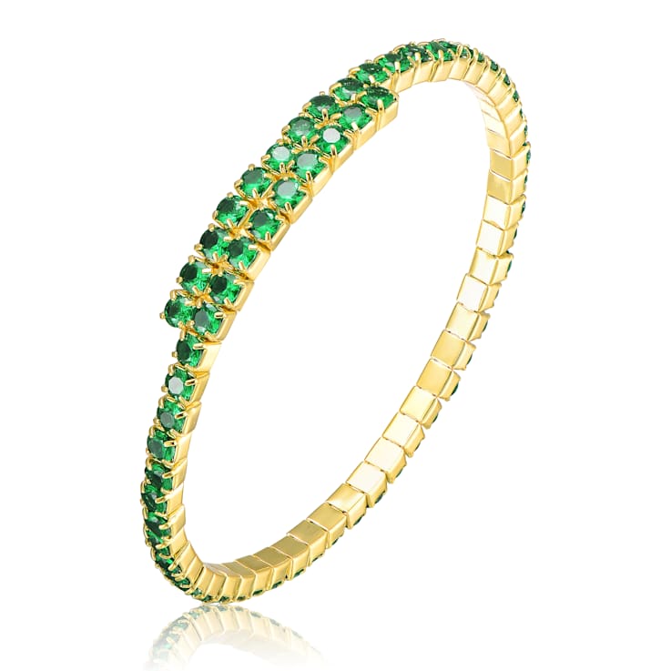 Emerald Color CZ Bypass Tennis Bracelet In 14K Gold Over Brass