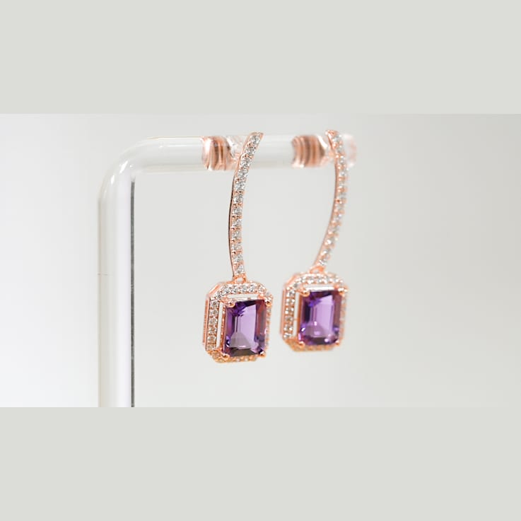 Amethyst and CZ 3.19 Ctw Octagon 18K Rose Gold Over Sterling Silver
Dangle Earrings