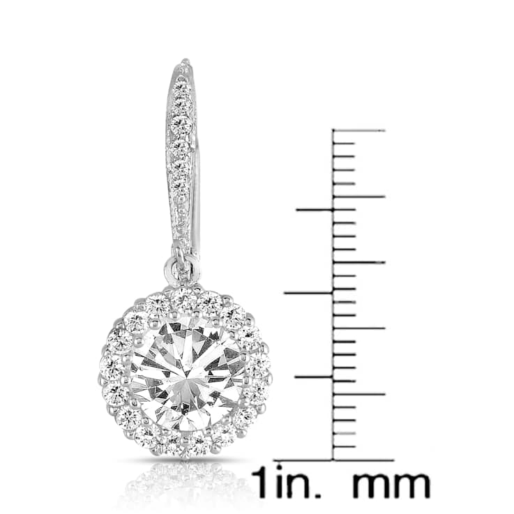 CZ Halo Drop Earrings In Sterling Silver