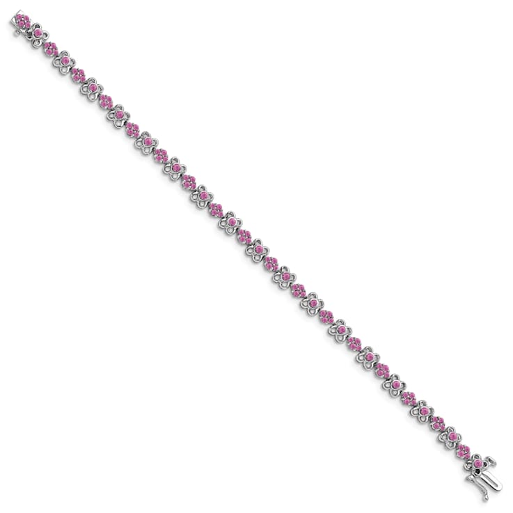Rhodium Over 14k White Gold Lab Created Pink Sapphire Bracelet
