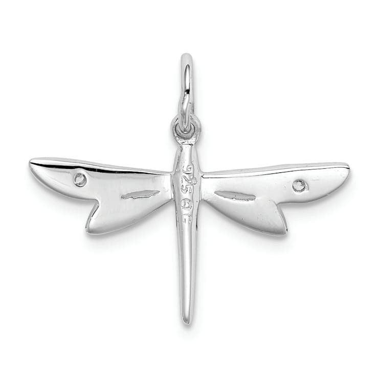 Rhodium Over Sterling Silver Cubic Zirconia Dragonfly Pendant